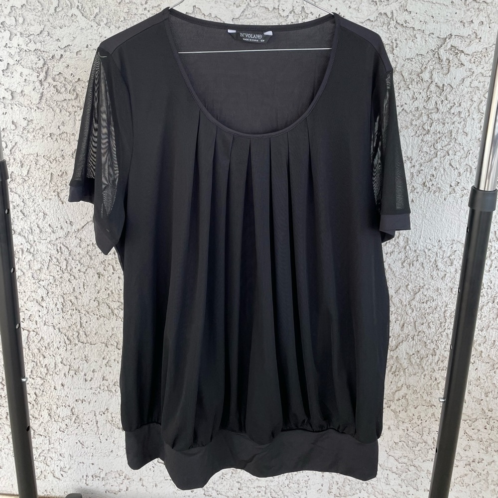 IN’VOLAND Women’s Black Blouse with Mesh Sleeves Size 16W